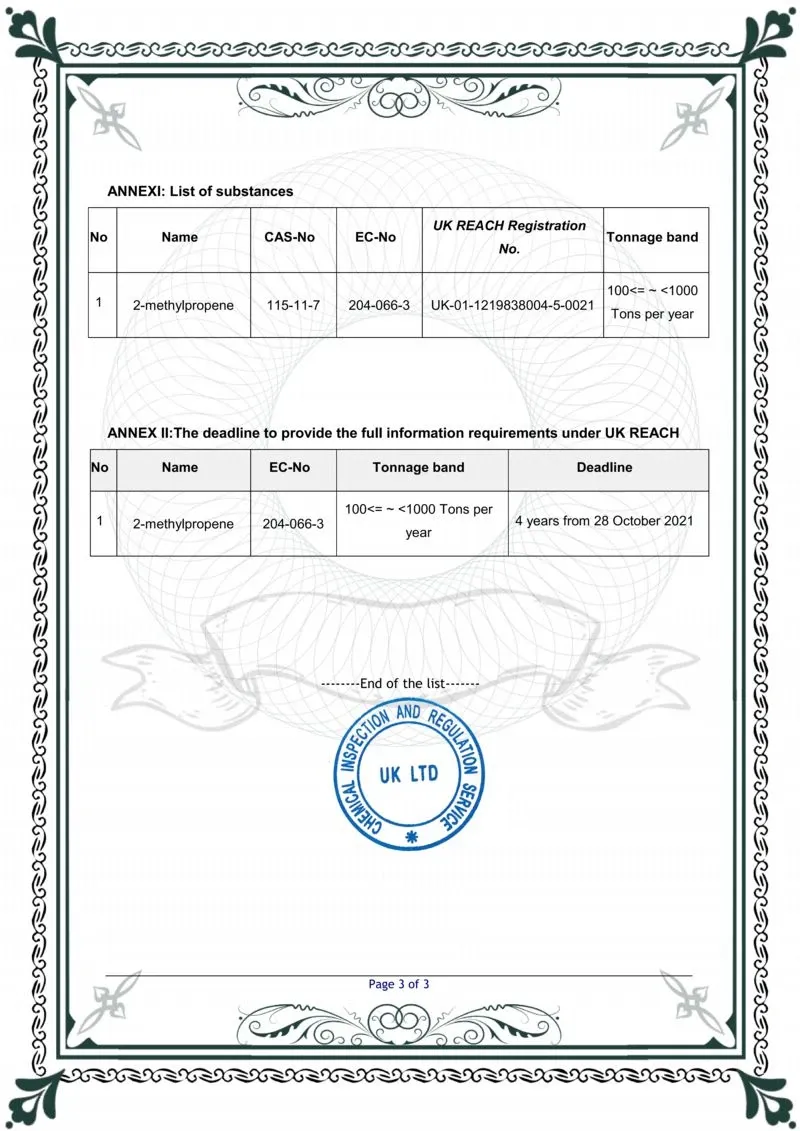 UK REACH Certificate Zhejiang